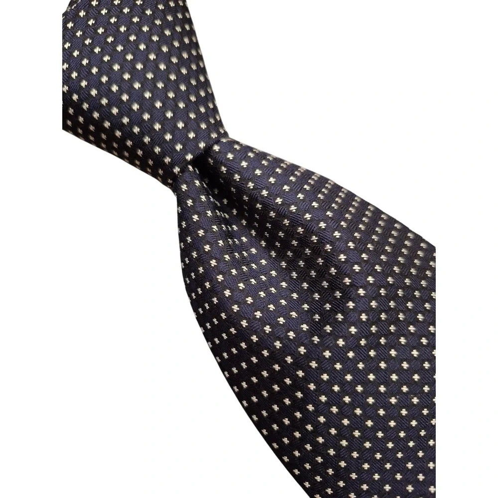 Gitman Bros‎ Mens Navy Blue Silver Geometric Cross Pattern Silk Necktie USA Made